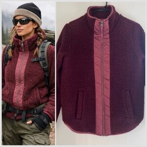 Abercrombie Fitch Womens Jacket XS Sherpa Fleece Burgundy Cozy Gorpcore Outdoors